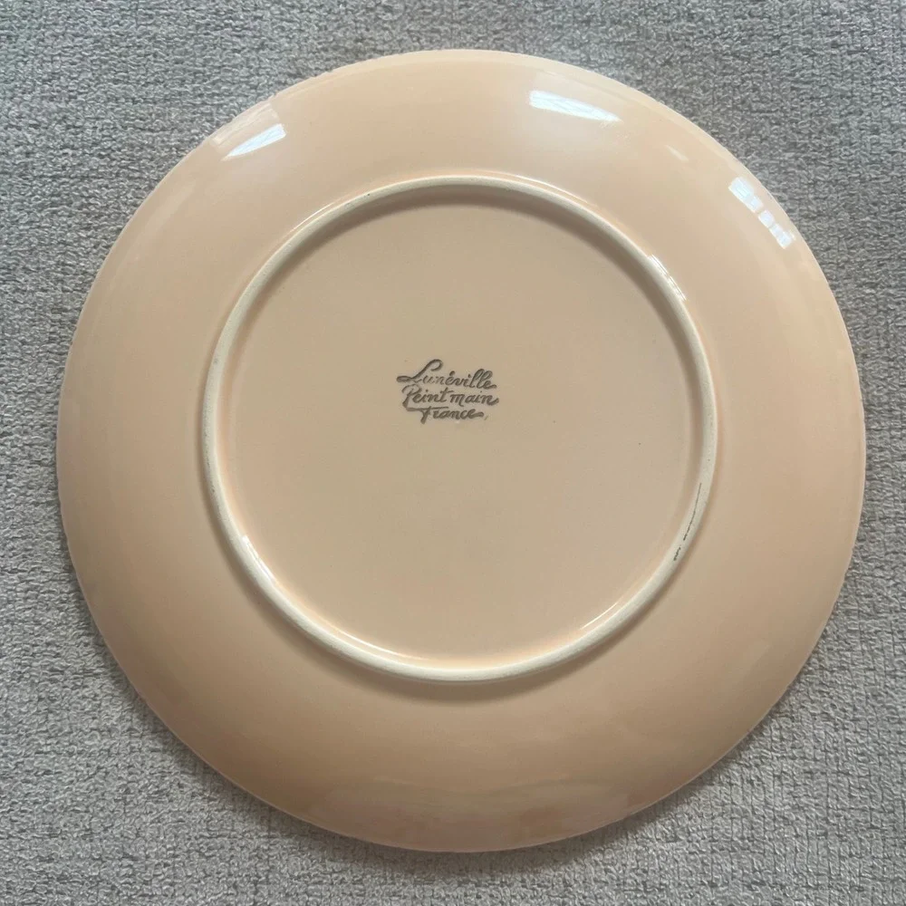 Luneville Peint Main France Hand Painted Ceramic Salad Plate Terracotta 8.5in